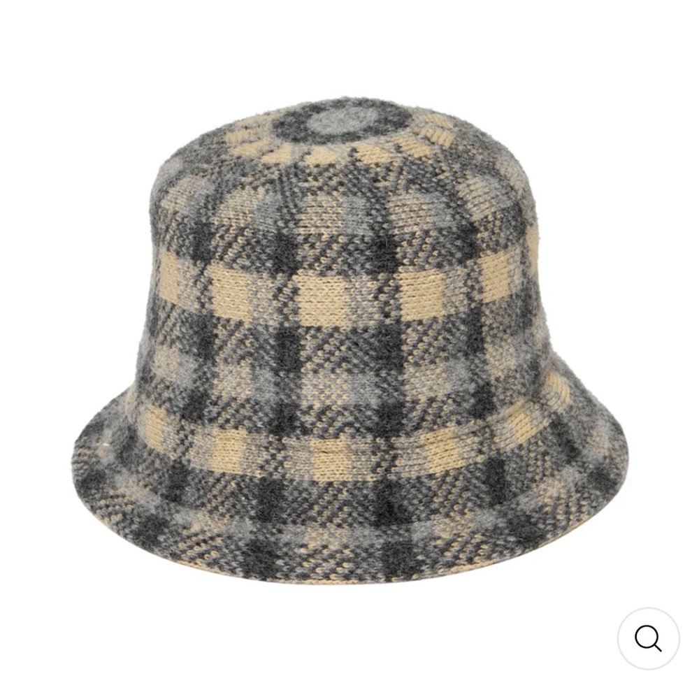 San Diego Hat Company Wool Bucket Hat Plaid Grey and Yellow - Picture 6 of 8